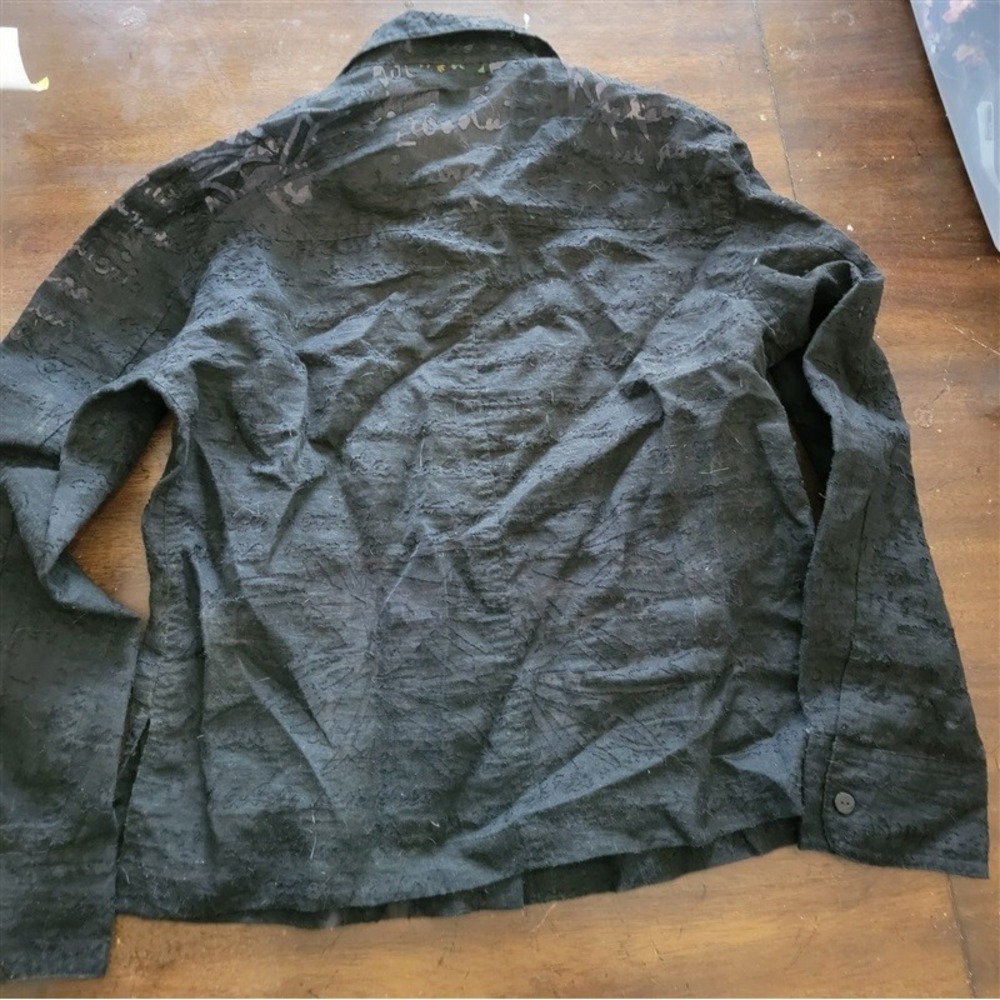 NWOT Mirasol Linen Sheer Long Sleeve Black Button Up Shirt 121752 - Picture 6 of 8